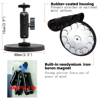 Leenconghui Magnetic Camera Mount with Magic Arm Compatible with DJI Osmo Pocket 3,Insta360 One X4 X3 X2 Go3, Heavy-Duty Magnet Base Stand with 1/4"-20 Thread for Gym, Car Mounting
