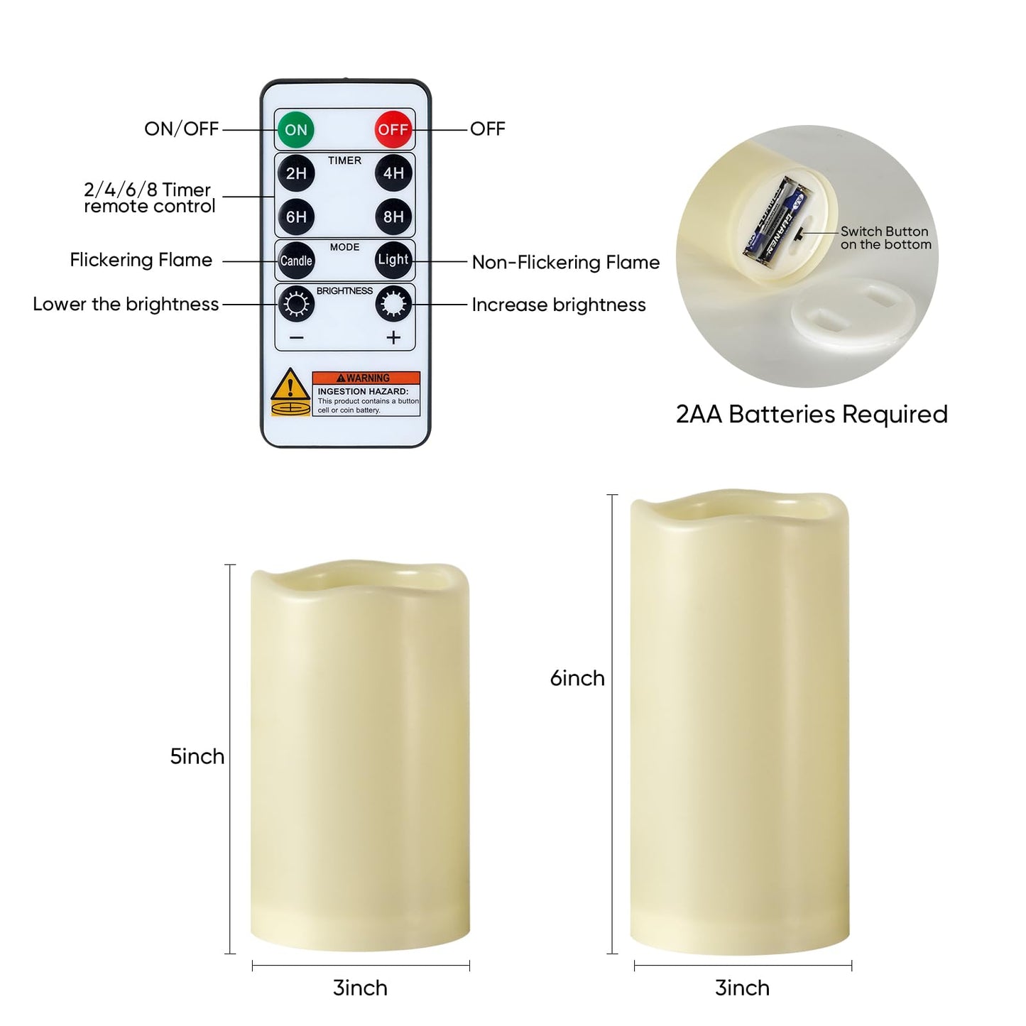 5plots 3" X 5"5" 6" 6" Outdoor Waterproof Candles, Battery Operated Led Ivory White Flameless Candles with 10-Key Remote & Timer for Indoor Home Lantern Holiday Decor, Set of 4