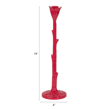 Creative Co-Op Tall Cast Metal Flower Shaped Taper Holder, Pink