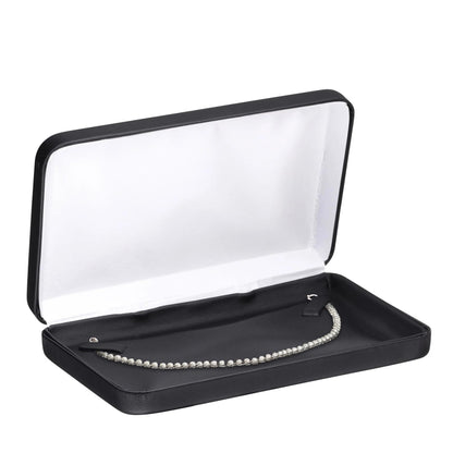 Necklace Gift Box – Luxury Black PU Leatherette Large Jewelry Display & Storage Case with Satin Lid and White Packer for Wedding, Anniversary & Engagement