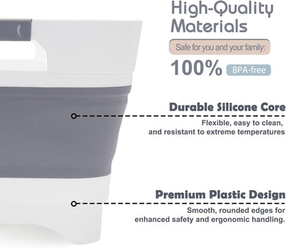 Collapsible Wash Basin with Drain Plug - Space-Saving Multiuse Tub for Washing Dishes, Vegetables - Versatile Soaking Basin for Baby Bottles, Pump Parts - Outdoor Camping Sink for RVs