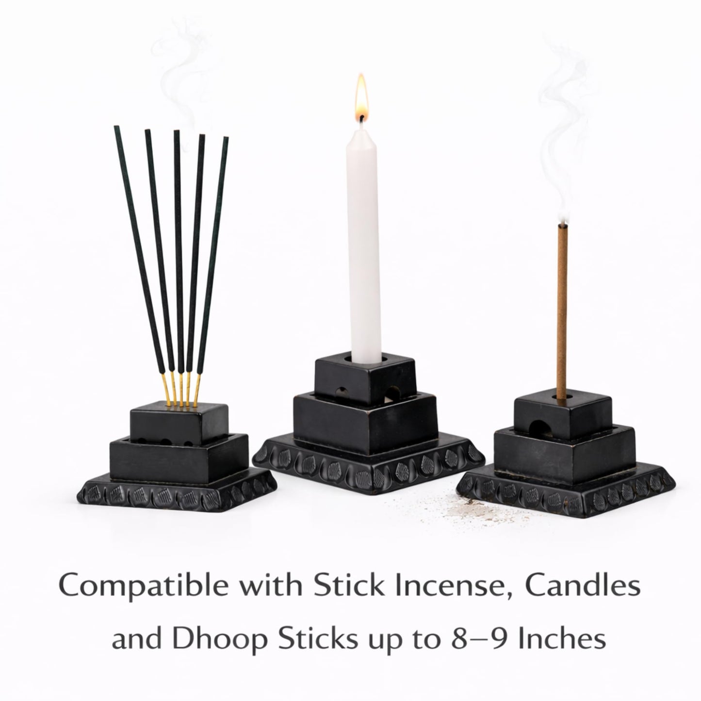 KC KULLICRAFT Handmade Marble Black Soapstone Incense Stick Burner | Candle Stick Holder | Tea Light Burner - Perfect Jaali Carving for Gifting. Decorative Home and Kitchen Decor (3 x 3 x 11 Inches).