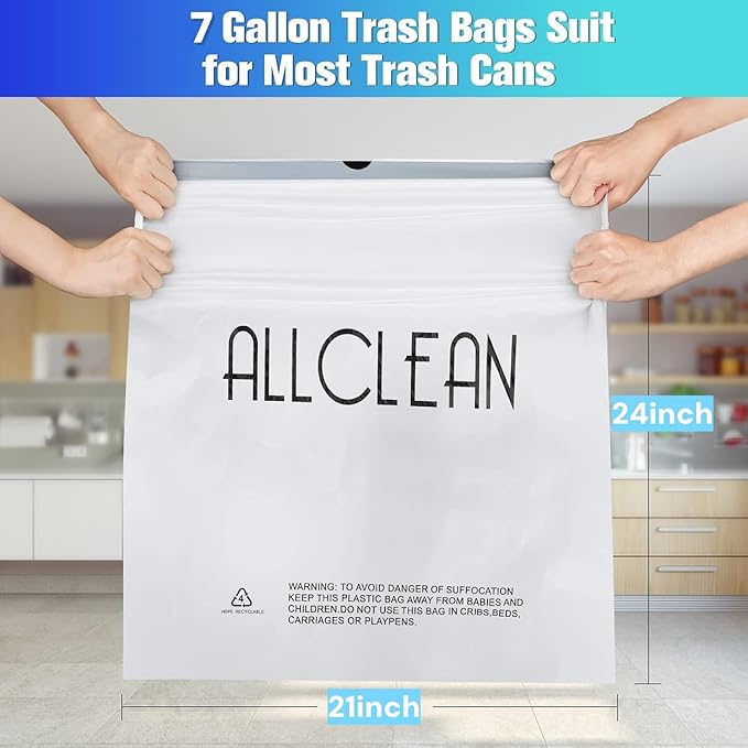 Trash Bags 7 Gallon Medium Kitchen Drawstring Bathroom Garbage Bags, Fit 7 Gal