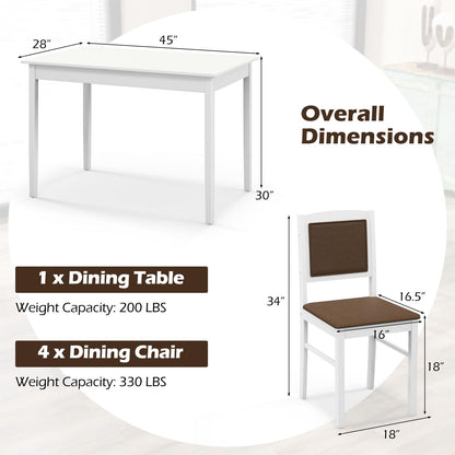 Giantex 5-Piece Dining Table Set for 4, Wooden Kitchen Table and Chairs with Solid Rubber Wood Legs, Padded Seat & Backrest, Space Saving Dinette Set for Home Dining Living Room, Breakfast Nook