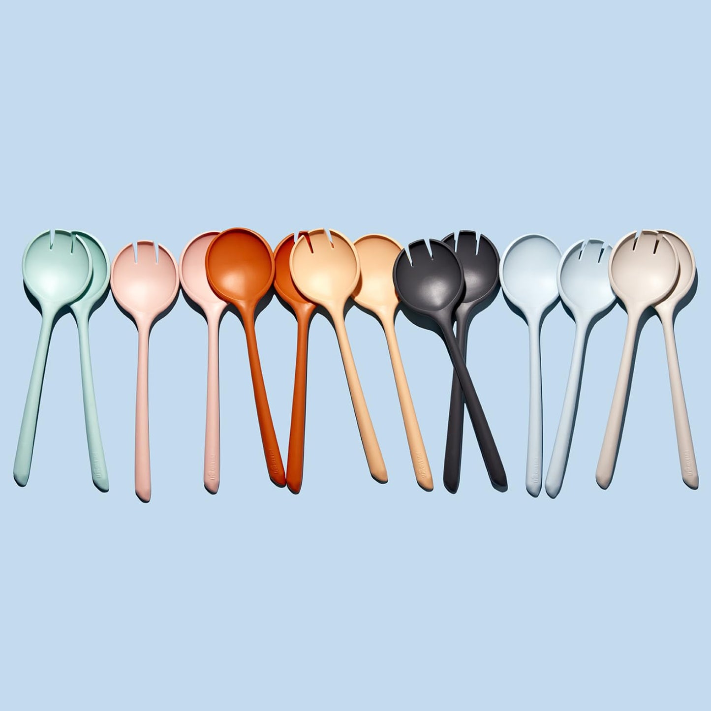 Put a Lid on It Salad Servers - Spoon and Fork Serving Set, Certified Recycled Food-Safe Plastic, BPA-Free, Dishwasher, Microwave, Fridge and Freezer Safe | 10.63 in | Salt