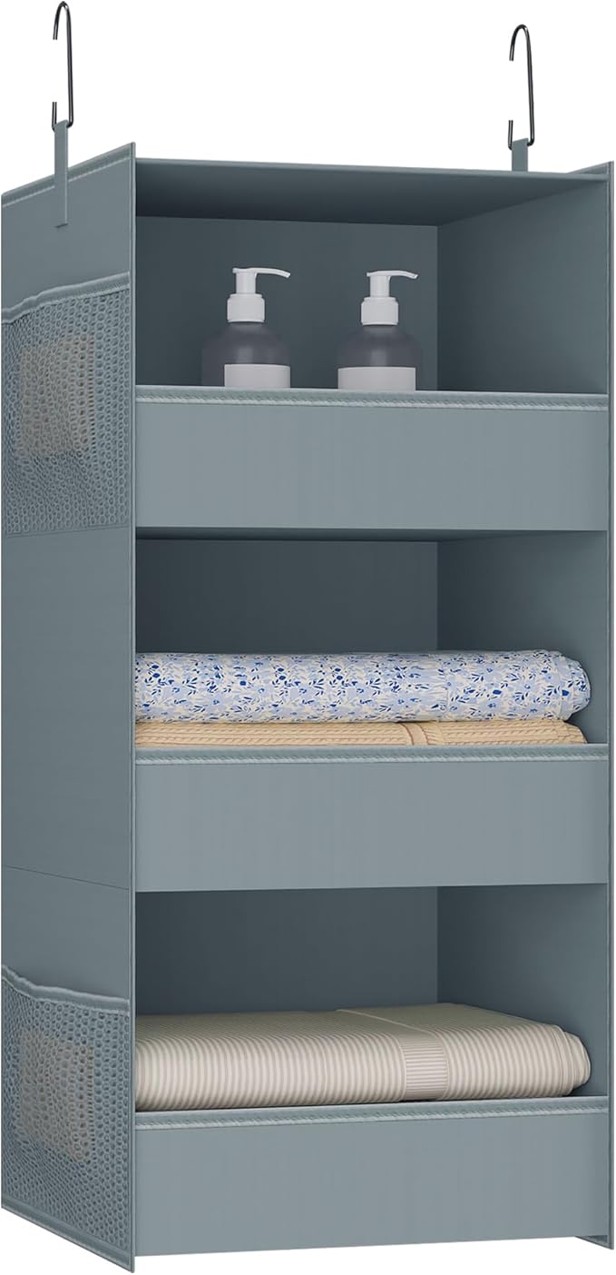 3-Shelf Hanging Closet Organizer and Storage, Foldable Hanging Closet Shelves