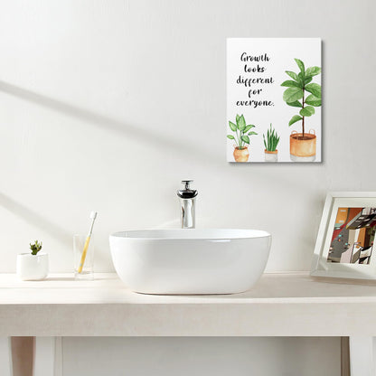 XWELLDAN Growth Looks Different for Everyone Mental Health Growth Mindset Wall Art Canvas Prints,Potted Plant Wall Art Decor for Classroom Therapy Office School Counseling Office, 11 x 14 Inch, Framed