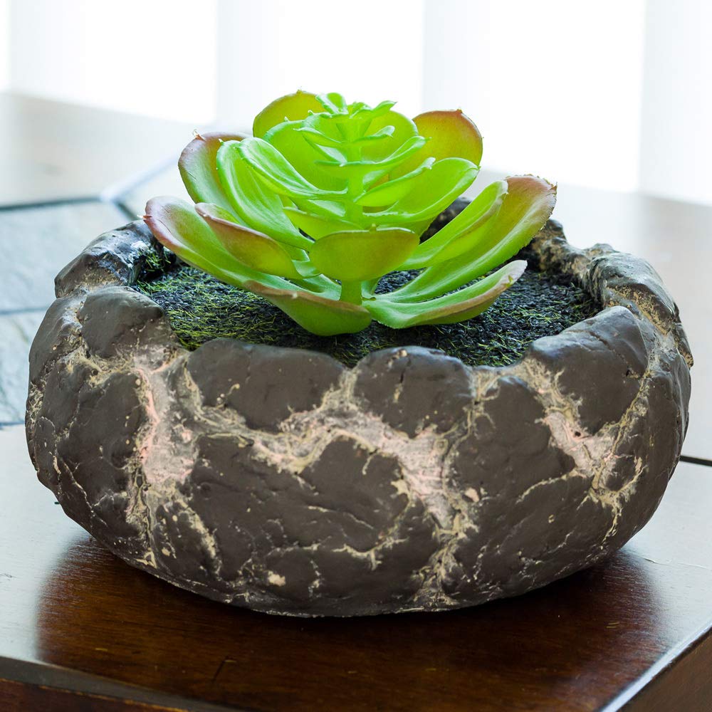 Restaurantware-6 x 4.5 Inch Faux Succulent, 1 Artificial Succulent - In Cement Planter, Use As Table Or Shelf Decor, Centerpiece, Plastic Desk Plant, Planter Mimics The Look Of Volcanic Rocks