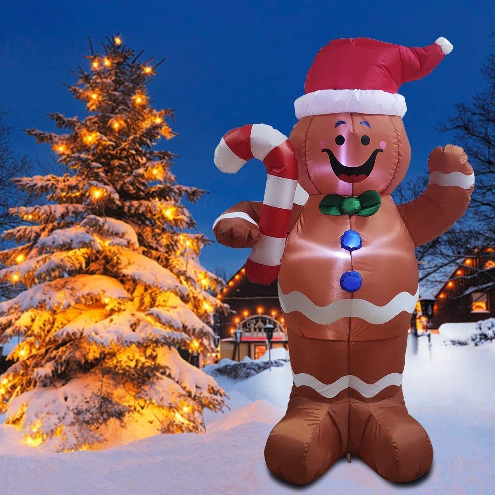 eLUUGIE 5ft Christmas Inflatable Gingerbread Man Decor Yard Indoor/Outdoor Inflatable Decoration for Christmas Party Porch/Yard/Garden/Lawn