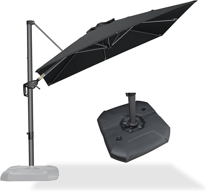 PURPLE LEAF 8 Feet Square Cantilever Umbrella Patio Umbrella with Base Outdoor Umbrella Aluminum Offset with 360-degree Rotation for Garden Deck Pool Patio Black
