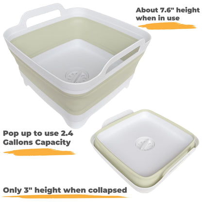 Collapsible Wash Basin for Baby Bottles - 2.4 Gallons Portable Wash Bin for RV Camping Sink, Space-Saving Dish Tub (Gray)