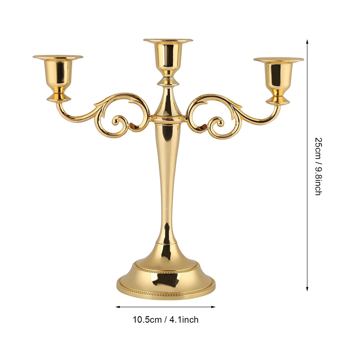 3 Arms Metal Candle Holder, European Style Candelabra for Wedding and Home Decor, Exotic Retro 3 Branches Candlestick with Gold and Silver Finish for Candlelight Dinner (Gold)