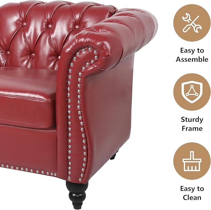 Mid-Century 3 Seater Sofa, Faux Leather Couch