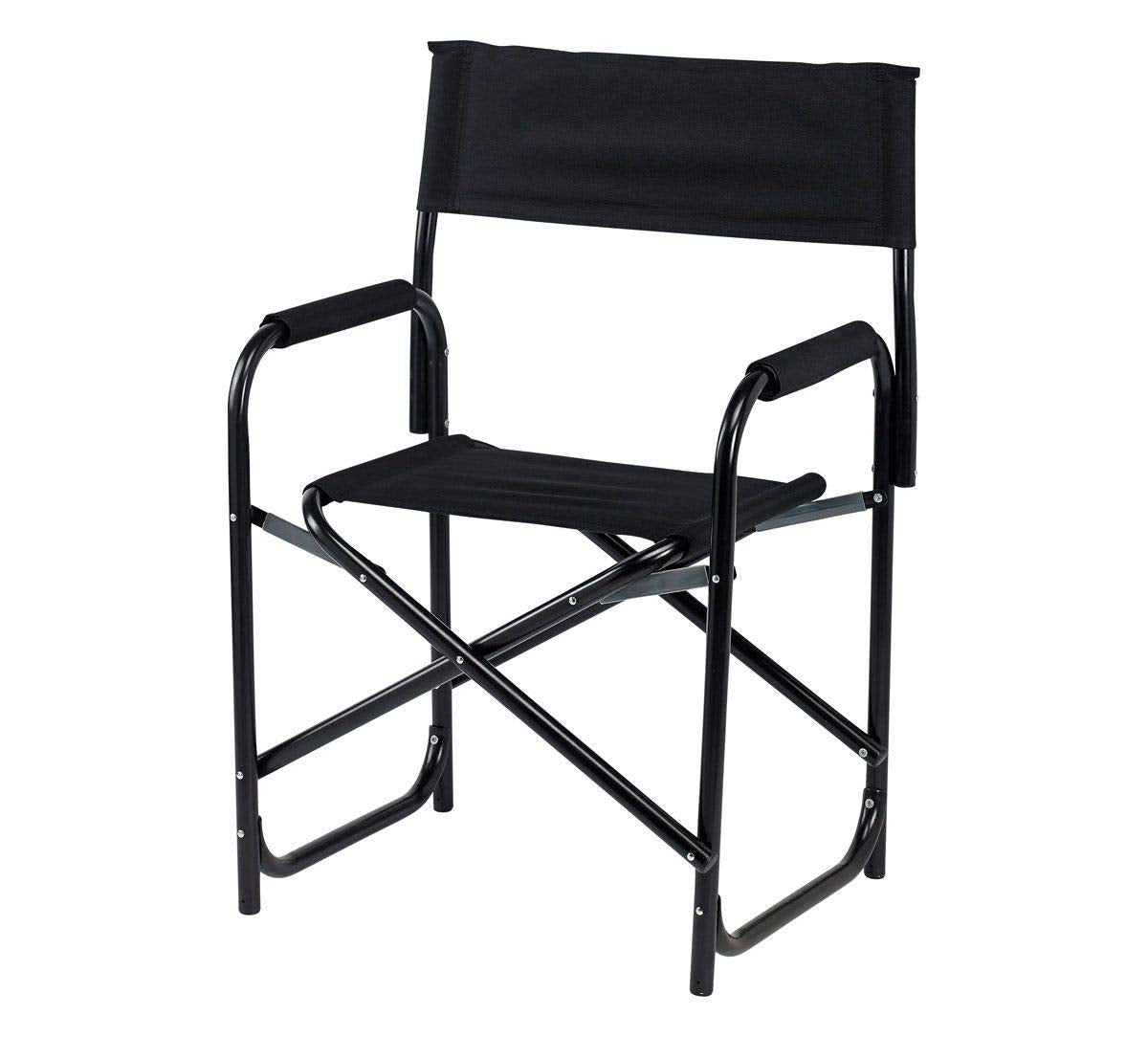 E-Z UP Standard Height Directors Chair, Seat 17.5” High, Padded Armrests and Storage Bag, Black