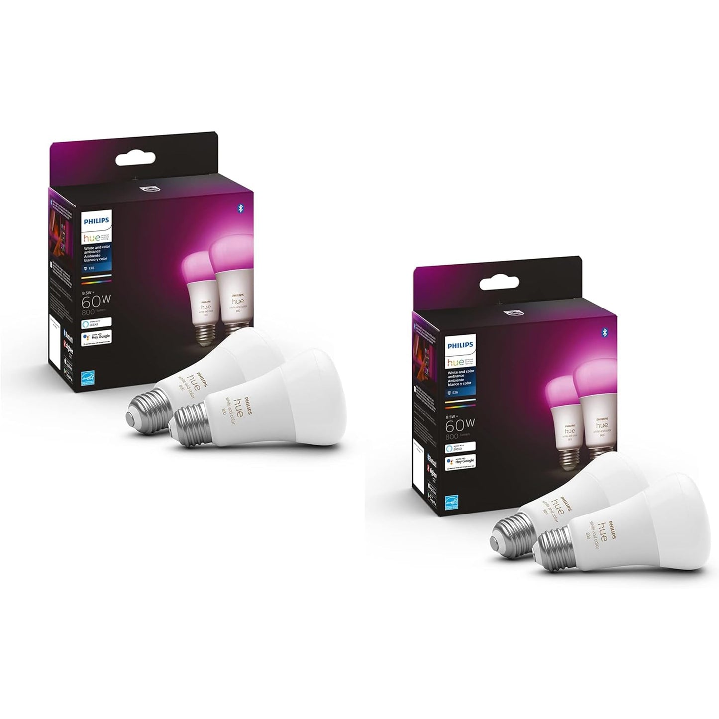 Philips Hue A19 LED Smart Light Bulb - White and Color Ambiance - 60W Indoor Light Bulb - Control with Hue App - Works with Alexa, Google Assistant and Apple Homekit - 3 Pack