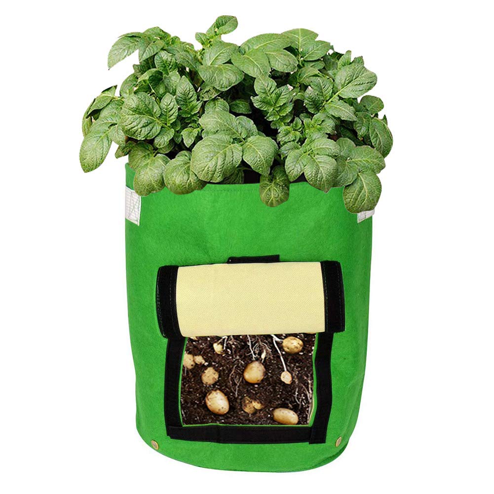 Pack of 4 Daul Layer Potato Grow Bags 10 Gallon Garden Vegetable Planters Growing Bag with Handles