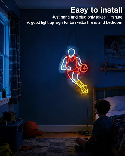 Basketball Neon Signs for Wall Decor,Sport Basketball Player LED Neon light, Dimmable USB Powered, Decor for Home Gym Bedroom Man Cave Arena Room Bar Garage,Gift for Basketball Fans
