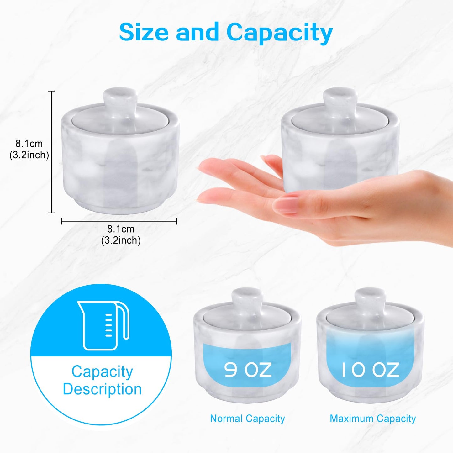 RingsTown 2PCS Natural Marble salt holder with lid, 3.2 in, Unique Veining, Airtight Seal for Salt & Pepper, Ideal for Spice Racks & Countertops(Black & White)