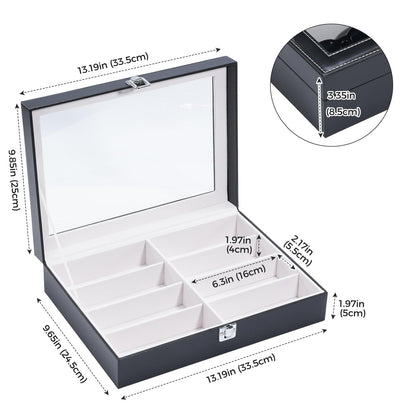 ProCase Sunglasses Storage Organizer, 8 Slots Leather Sunglass Box Multiple Pairs Eyeglass Cases Eye Glass Eyewear Display Holder for Men Women -Black