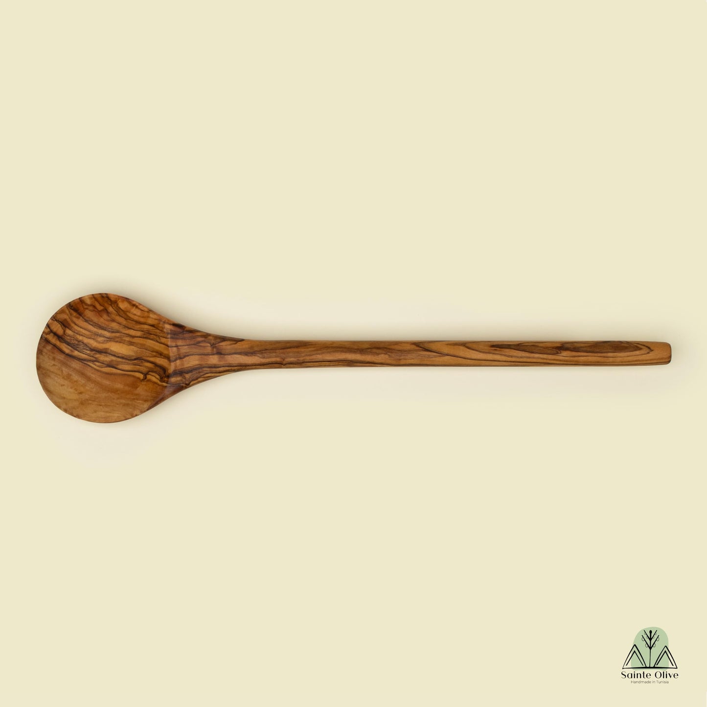 Sainte Olive 14.5 Inch Handmade Natural Olive Wood Cooking Spoon, Heat Resistant, Perfect for Nonstick Pans and Deep Pots
