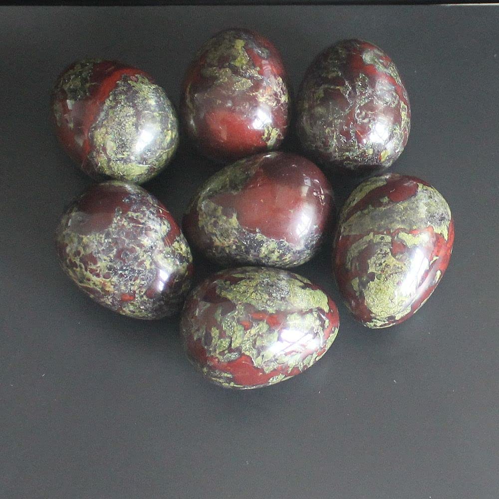 40x30mm Mixed Gemstone Rose Quartz Crystal Egg with Wood Stand Home Decor (Dragon Blood Jasper)
