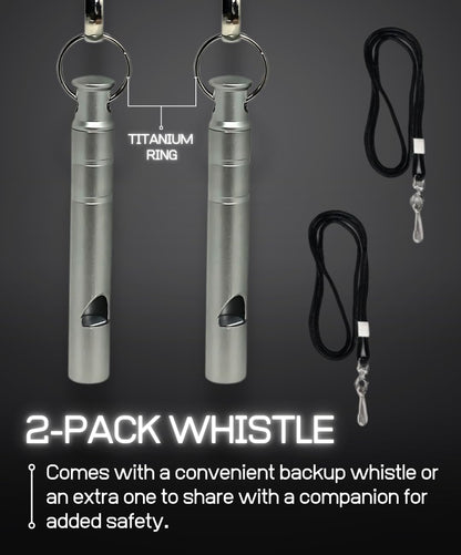 Titanium Whistle with Lanyard Emergency Safety, Titanium Gray, Set of 2, Weather Resistant, 125db Your Lifesaving Outdoor Essential, Perfect for Hiking, Pets, Sports, and Emergencies for Keychain