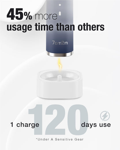 7AM2M Sonic Electric Toothbrush with 6 Brush Heads for Adults&Kids, One Charge for 120 Days, Wireless Fast Charge, 5 Modes, 40000VPM Powered Toothbrush, 2 Minutes Built in Smart Timer (Black)