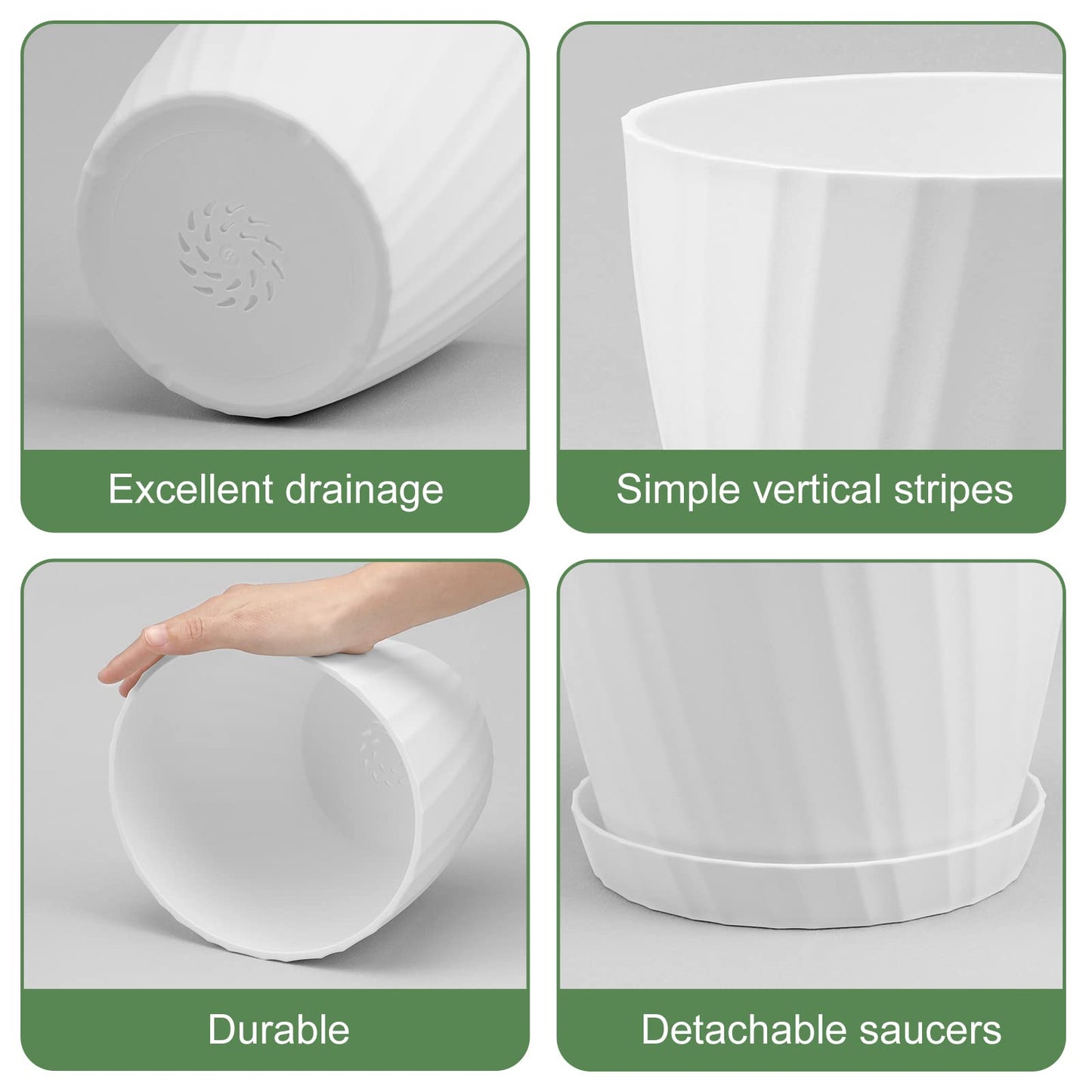 YNNICO 7 pcs Plant Pots with Drainage Holes and Saucers, Indoor Planters, Set of 7 (7.5, 7, 6.5, 6, 5.5, 4.5, 3.5 Inches), White