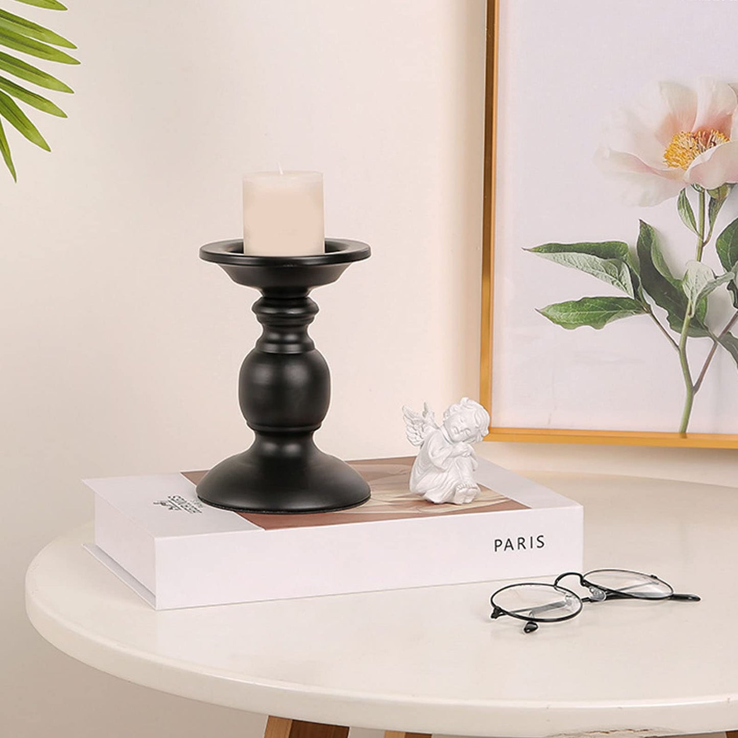 Tyenaza Pillar Candle Holder Rustproof Black Metal Iron Matte Pillar Candle Holder Ornament Dining Table Decoration for Wedding, Dining Table, Party
