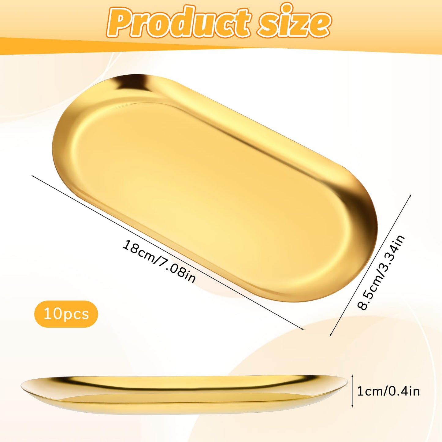 Stainless Steel Serving Tray Set 7 Inch Gold Oval Decorative Tray 10PCS