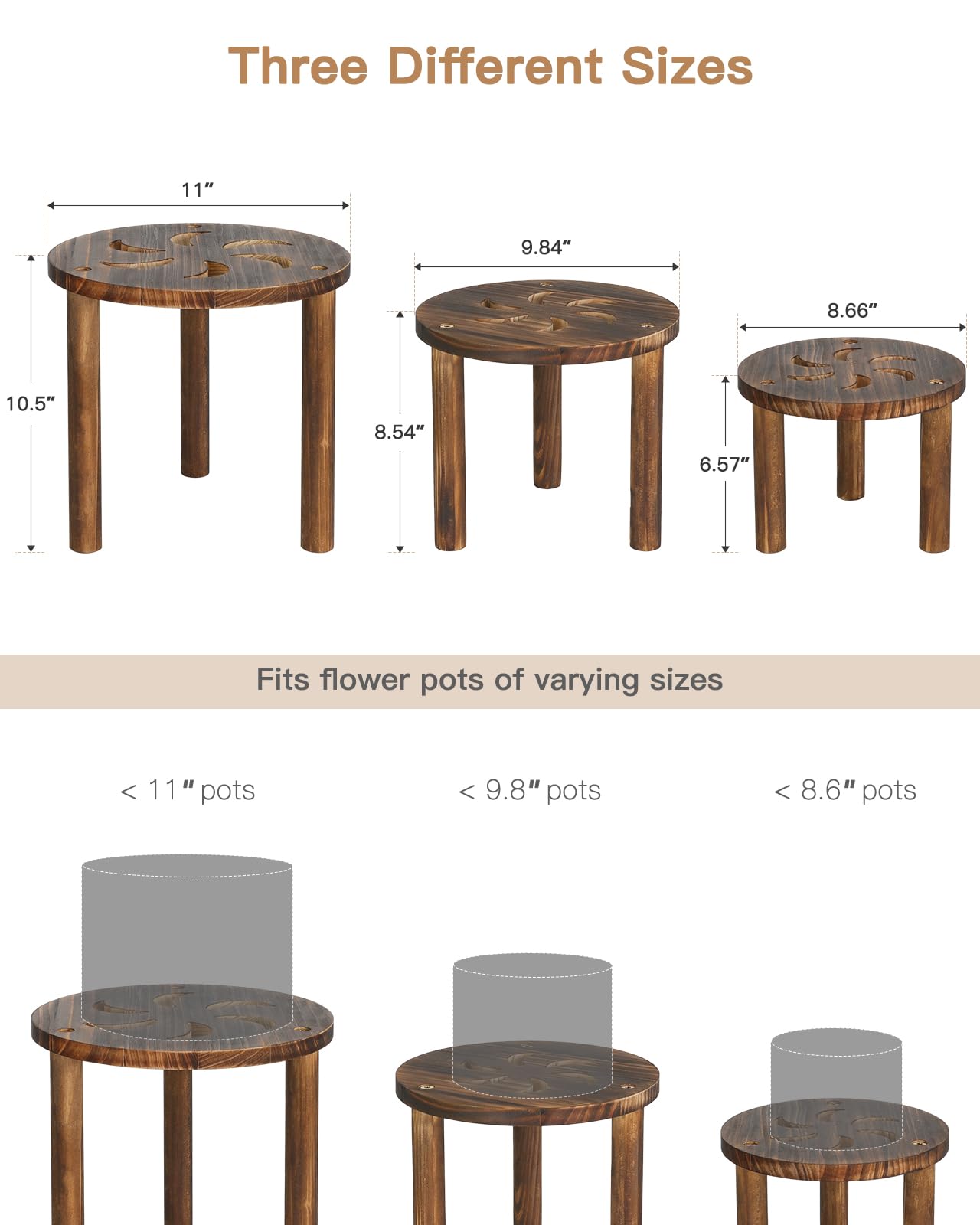 Jotboom 3-Pack Wooden Plant Stand Indoor, Mid Century Plant Stands for 6-11 Inch Pots, Modern Plant Stool for Large Plants, Heavy Duty Tall Plant Holder for Small Apartment Living Room Balcony Office