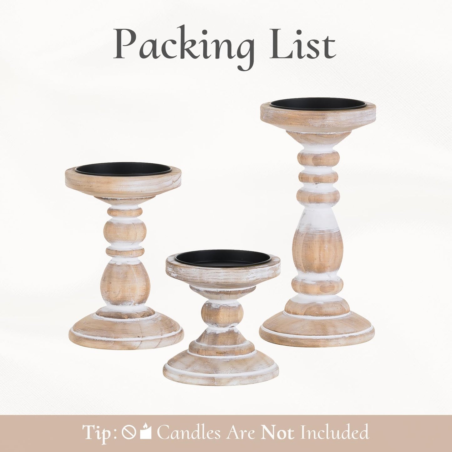 Inweder Wood Pillar Candle Holder: 3Pcs Rustic White Candle Holders for Pillar Candles Wood Candle Holders Distressed Wooden Farmhouse Candle Holder Large Rustic Candle Holder for Fireplace Table