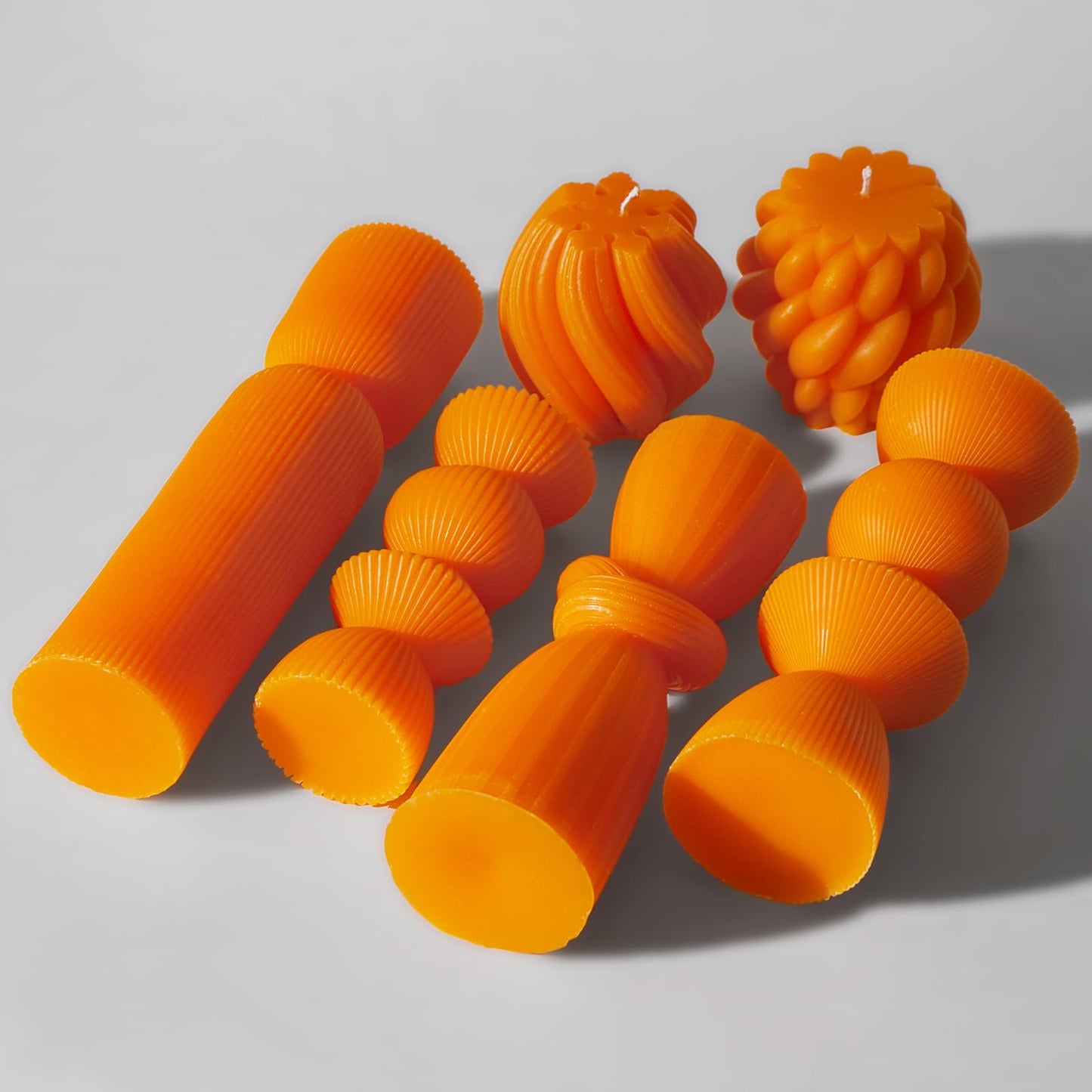 7 Pcs Large Ribbed Pillar Candles - Handmade Soy Wax Candles for Home Decor, Modern Shelf Decor, Housewarming Gift, Aesthetic Room Decor (Orange)