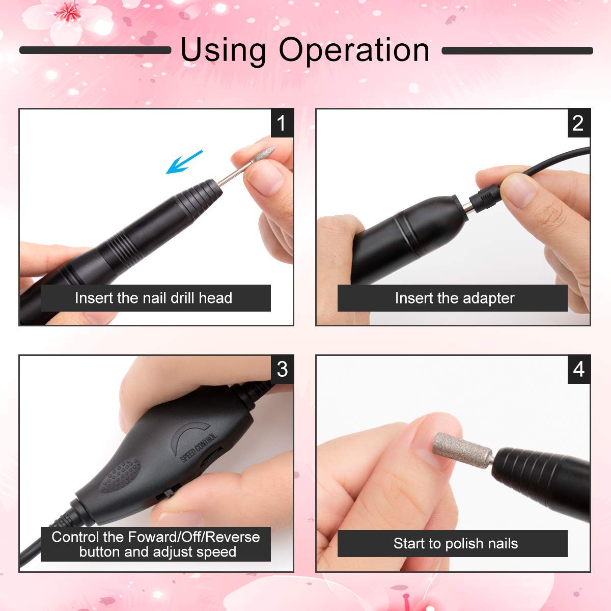 Portable Electric Nail Drill File Machine with Acrylic Nail Kit Set Professional 20000rpm Manicure Pedicure with Sanding Bands Brush for Nail Art Gel Nail Polish Tips Clippers
