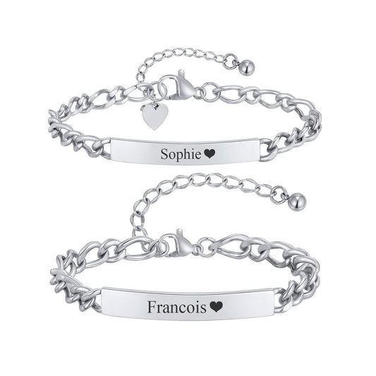 Personalized Matching Bracelet for Couple - Free Engraving Custom Couples Bracelets,Hypoallergenic Adjustable Stainless Steel Long Distance Relationship Jewelry,Promise Bracelet Gifts for Him and Her