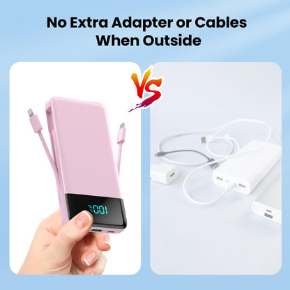 Wireless Portable Charger 40800mAh with 3 Built-in Cables,7-in-1 15W Wireless Charging Power Bank,25W PD QC 4.0 Fast Charging USB C LCD Display Battery Pack for iPhone 17/16/15/13,Samsung,Android etc