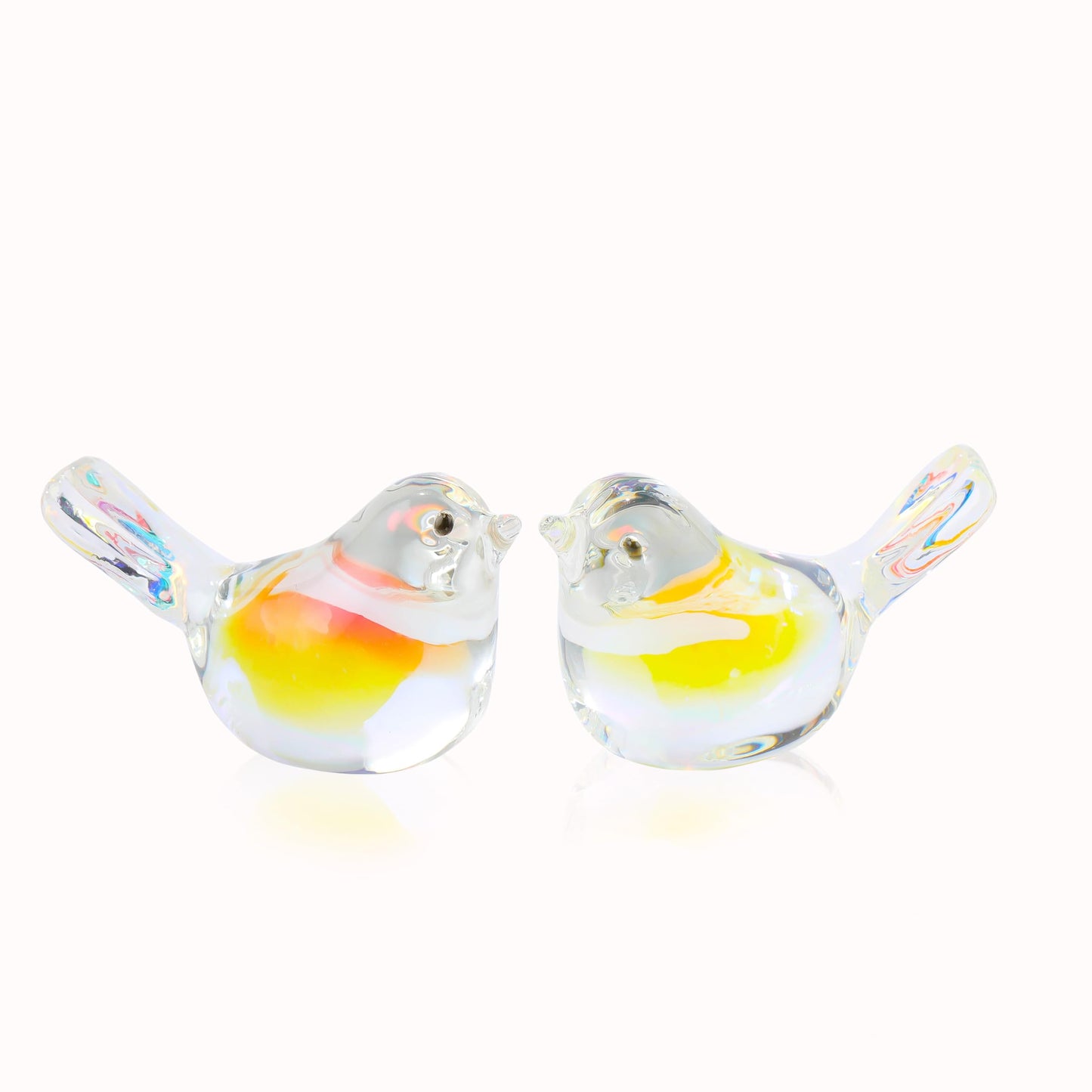 Qianwei 2pcs ABColor Glass Birds Figurine Handmade Blown Crystal Home Decor