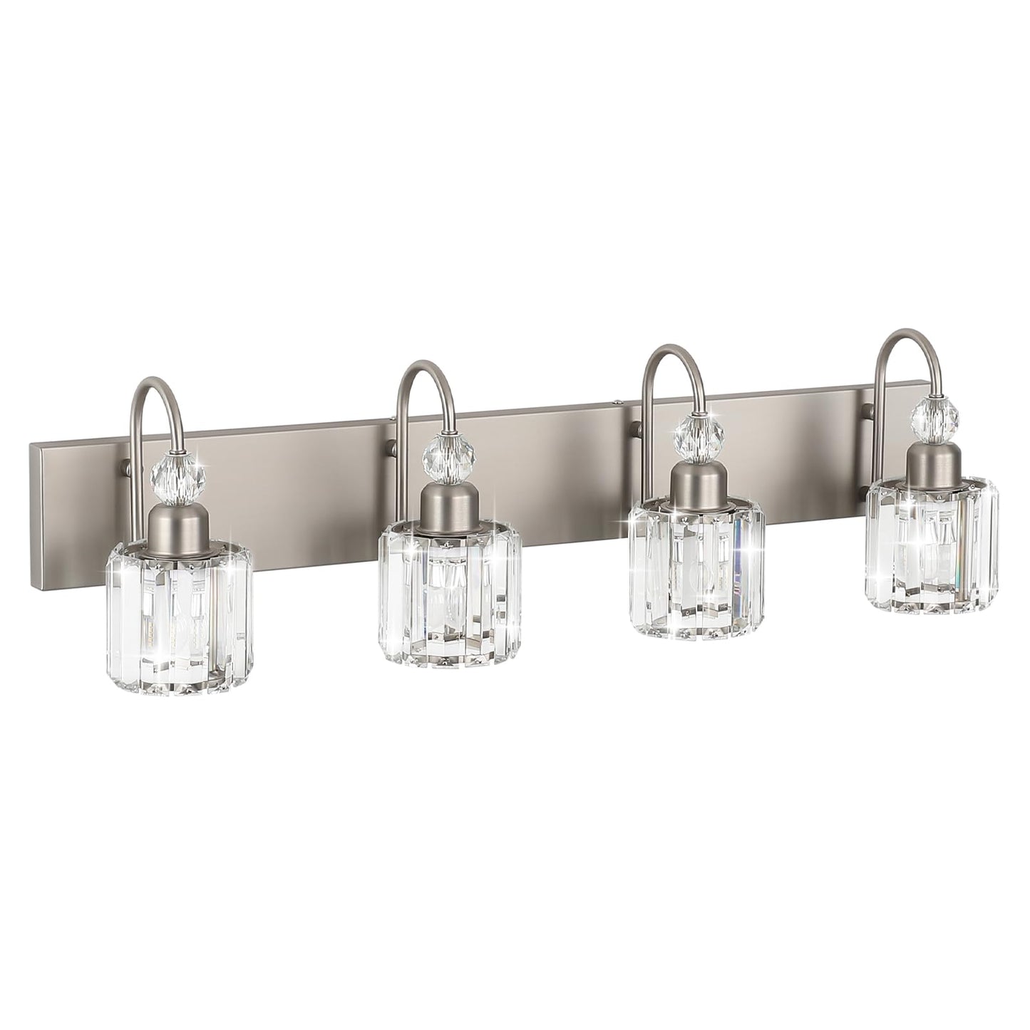 Ralbay 4-Light Crystal Vanity Light for Bathroom Brushed Nickel Modern Bathroom Light Fixtures