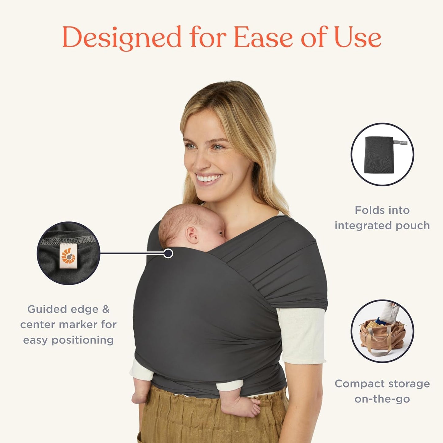 Soft Cotton Baby Wrap Carrier - Adjustable Infant Sling for Newborn to 2 Years, Hands-Free Babywearing for Parenting, Shopping, Travel - Breathable & Lightweight (Black)