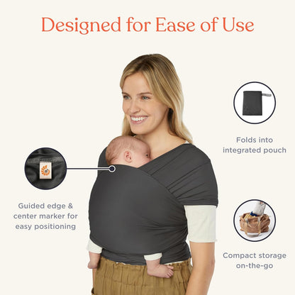 Soft Cotton Baby Wrap Carrier - Adjustable Infant Sling for Newborn to 2 Years, Hands-Free Babywearing for Parenting, Shopping, Travel - Breathable & Lightweight (Black)