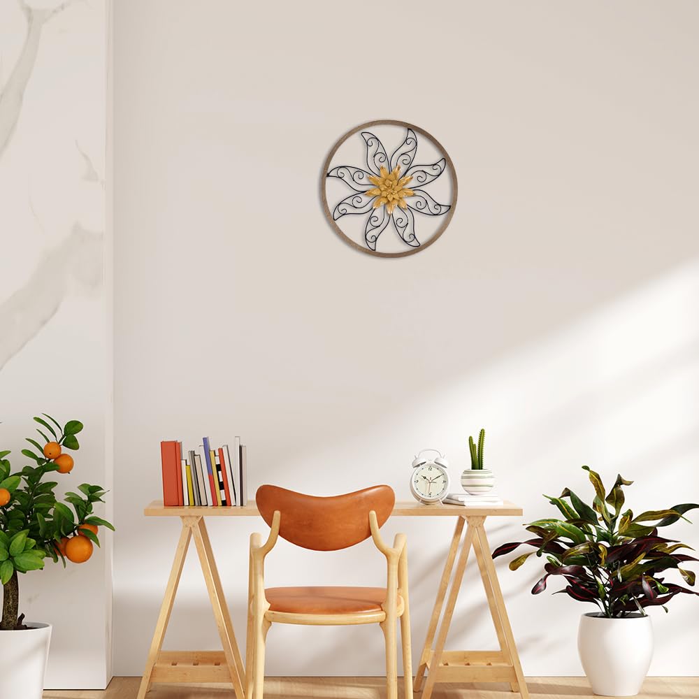 hogardeck Metal Flower Wall Decor - 11" Metal Wood Floral with 3 pcs Interchangeable Flowers Wall Decoration for Bedroom, Living Room, Bathroom, Kitchen, Outdoor Wall Art