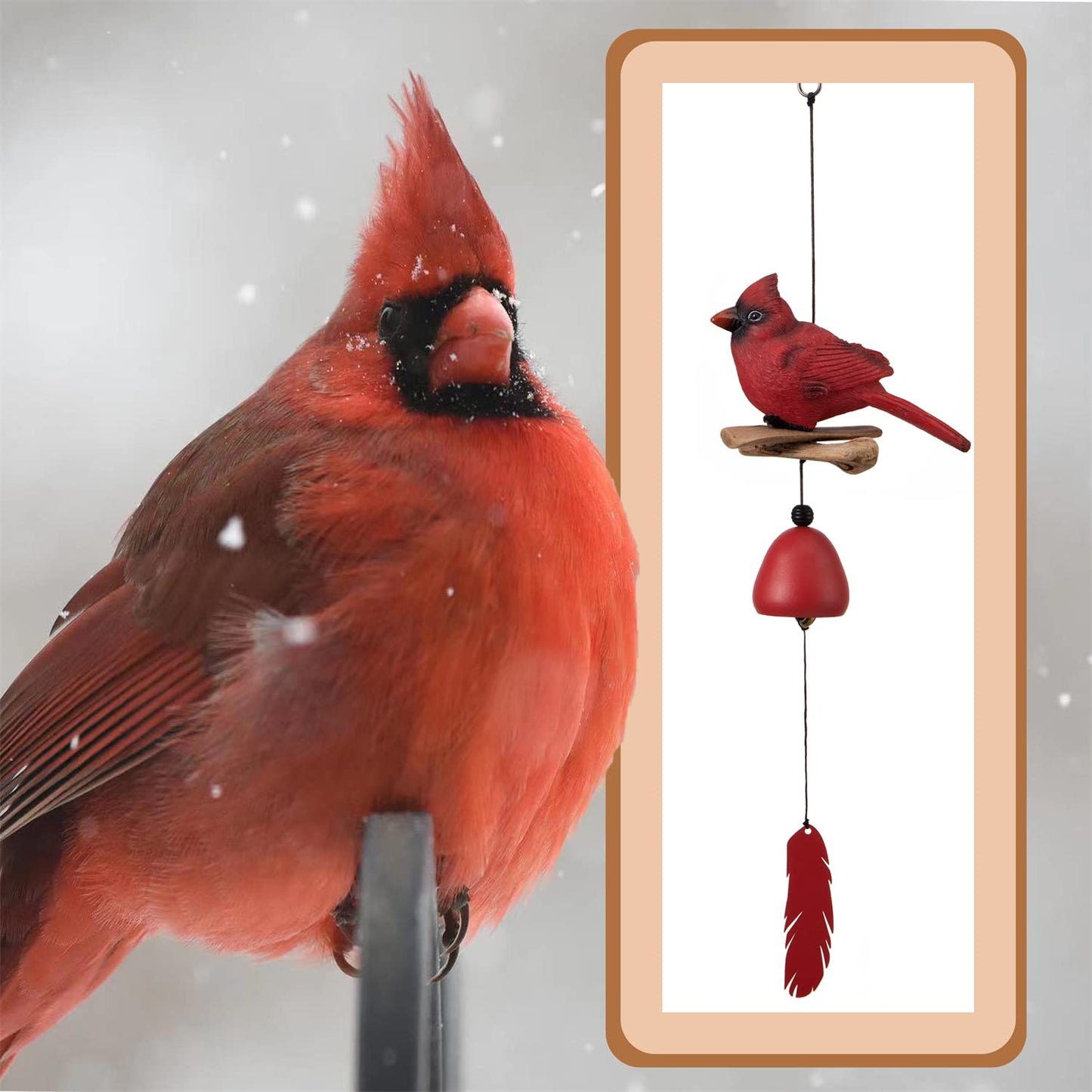 Gardenvy Cardinal Bird Wind Chime, Cardinal Gifts for Glory Mother’s Love Gift, Bird Bell Chimes for Garden Backyard Church Hanging Decor, Red