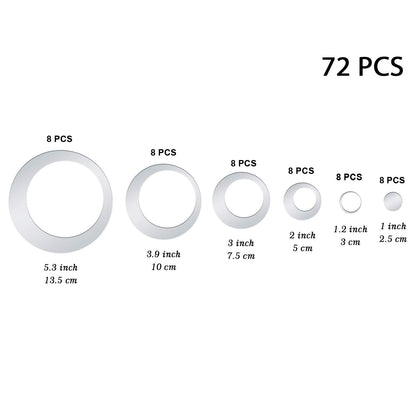 Shappy 72 Pieces Removable Round Mirror Wall Decal Circle Wall Mirror Stickers Silver Acrylic Decals for Living Room Bedroom Home Wedding Office Home Decor, 2.5-13.5 cm