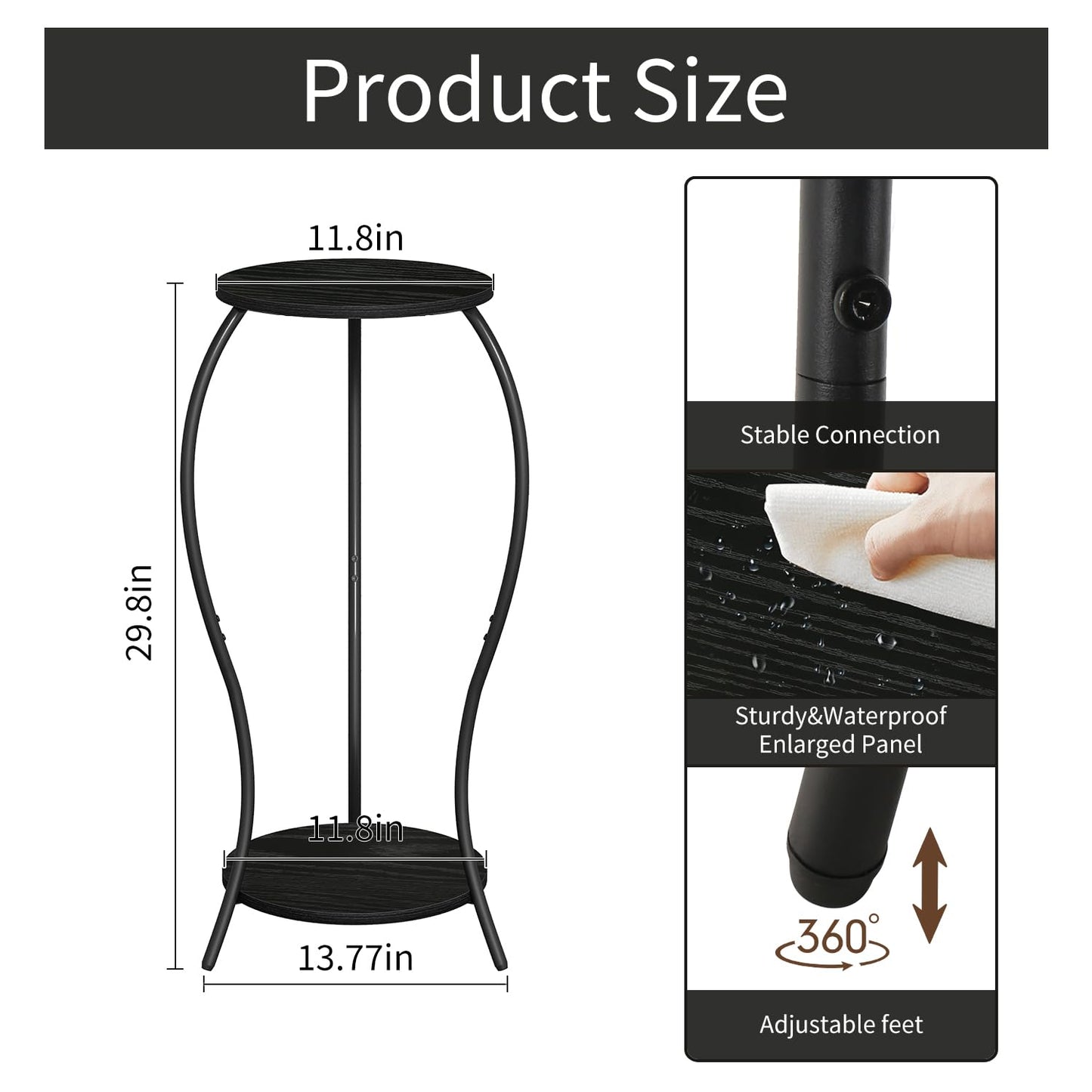 VYUOL Plant Stand Indoor, 2 Tier Round Tall Plant Stand, Flower Pot Stand, Plant Shelf Rack, Corner Plant Stand for Planter Garden Balcony Patio Living Room, Black