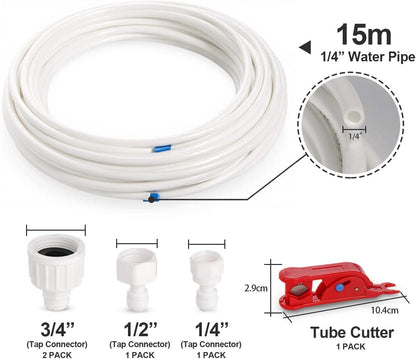 ilauke 15M Water Supply Pipe Tube + Fridge Connector Kit For European Style Double Fridge Refrigerator (1/4" Pipe)