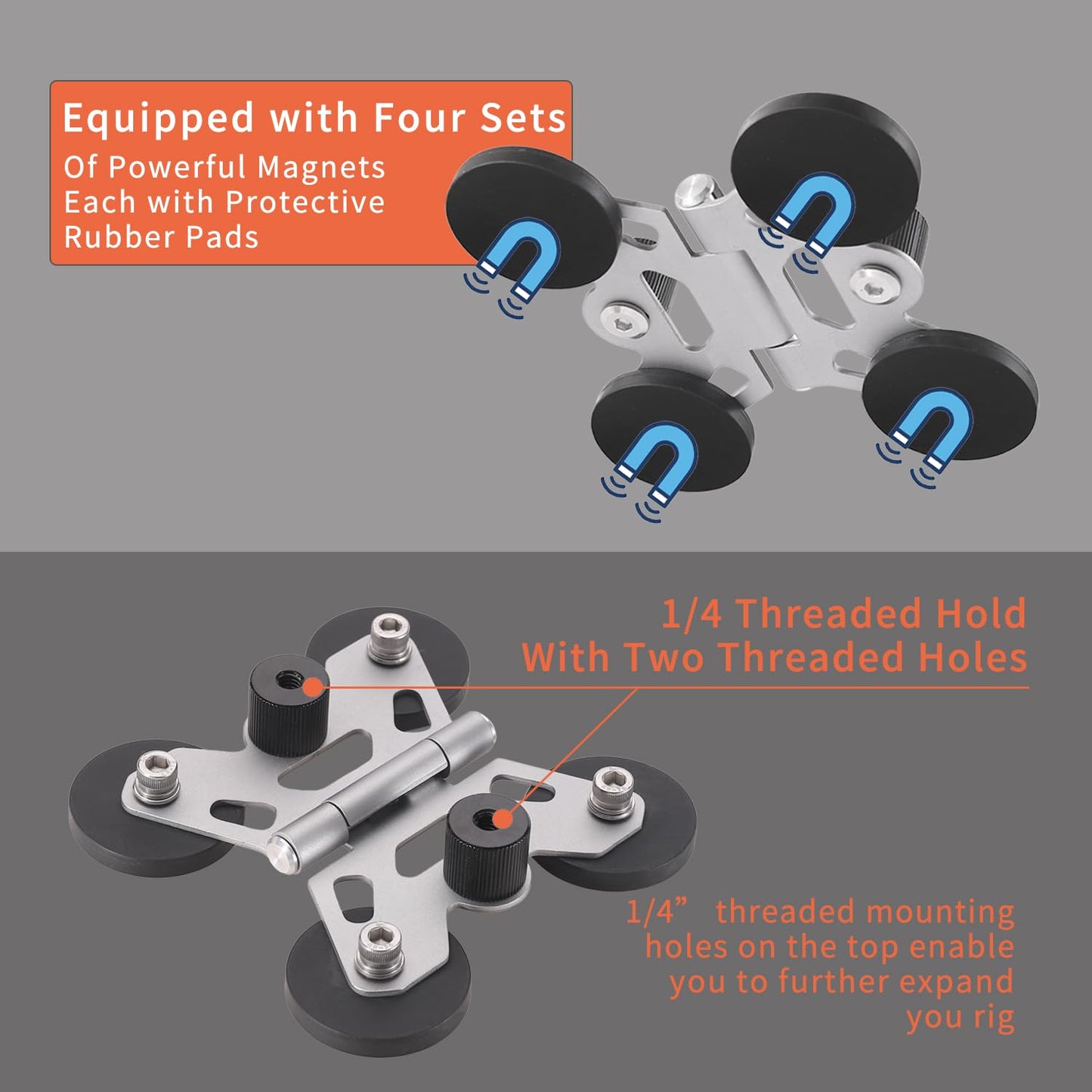 Magnetic Camera Fence Mount for Mevo Start, Post Mount for Cell Phone/GoPro,Two 1/4" Threaded Points, Flexible Hinge Camera Holder, for Recording Baseball/Tennis Games/Softball