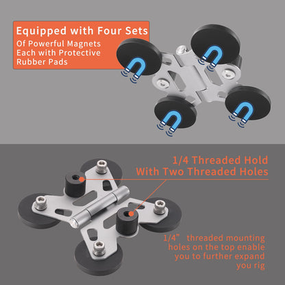 Magnetic Camera Fence Mount for Mevo Start, Post Mount for Cell Phone/GoPro,Two 1/4" Threaded Points, Flexible Hinge Camera Holder, for Recording Baseball/Tennis Games/Softball