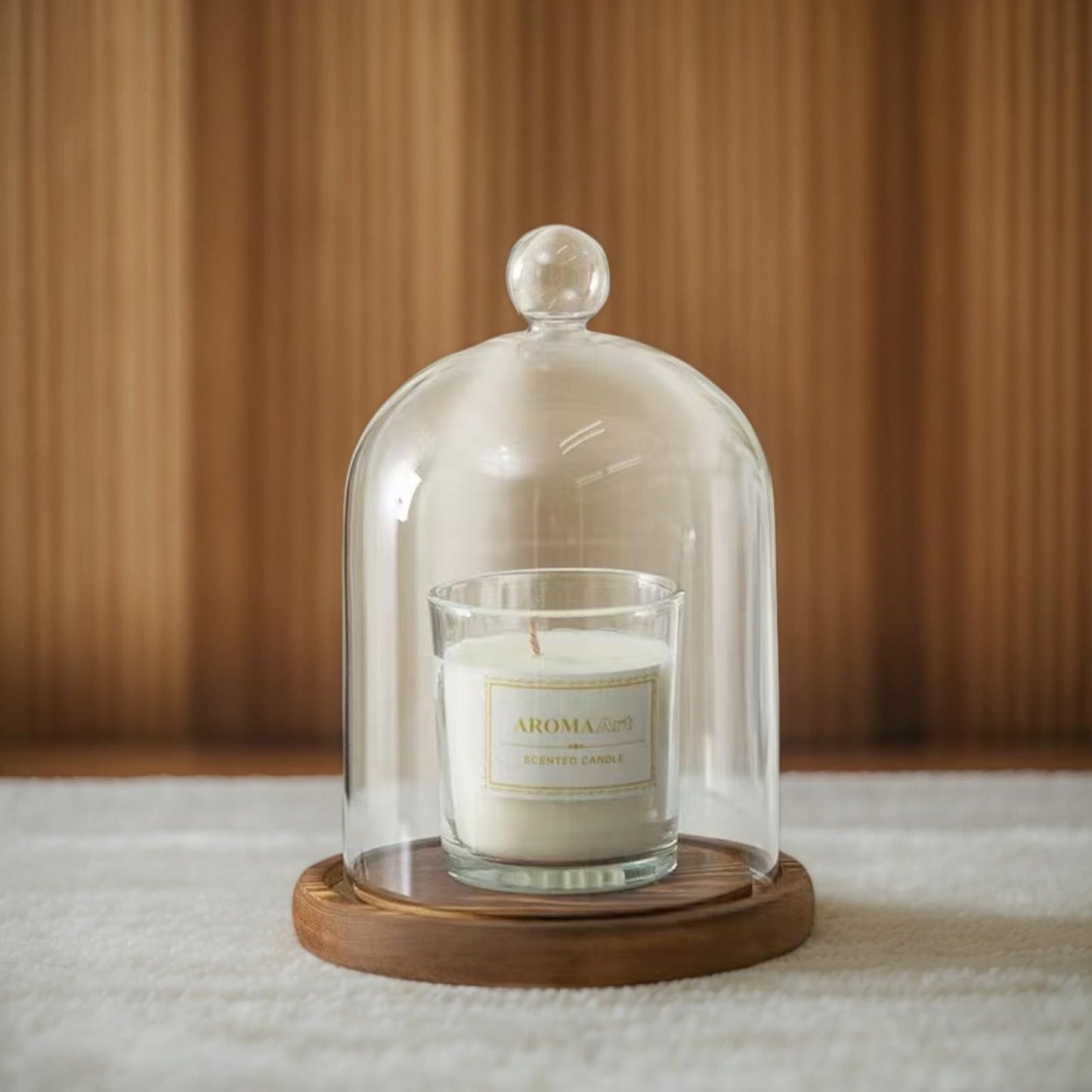 PCYMYN Glass Cloche Dome Bell Jar Display Case with Small Ball Top and Wooden Base for Plant,Collectibles (Medium:4.7 * 6.3 inches)