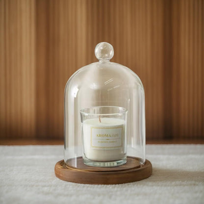 PCYMYN Glass Cloche Dome Bell Jar Display Case with Small Ball Top and Wooden Base for Plant,Collectibles (Medium:4.7 * 6.3 inches)