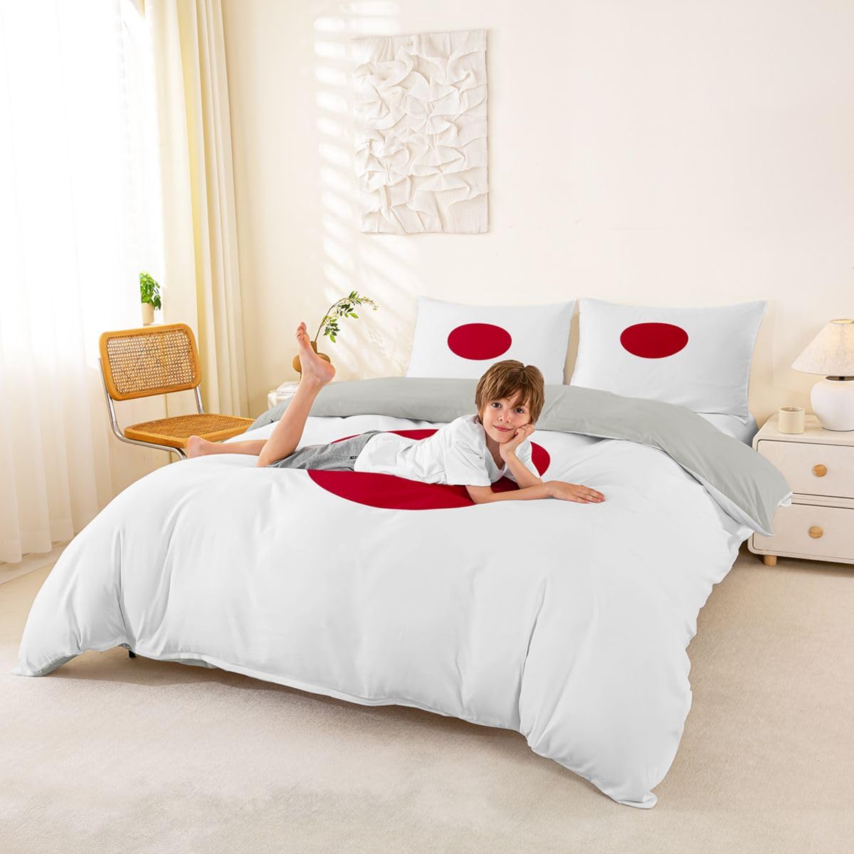 Feelyou Japanese Flag Duvet Cover Full Size Boys Girls Japan Bedding Set Breathable Soft World Countries Comforter Cover 3Pcs International Flag Bedroom Decor